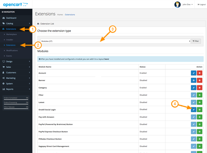 OpenCart Setup Social Login