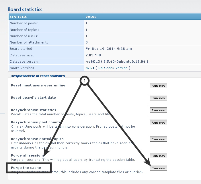 phpBB 3.1.x : Purge Cache