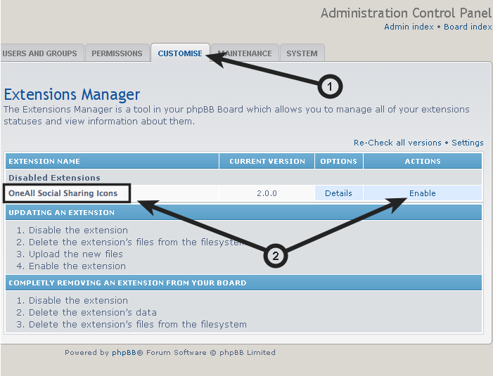 phpBB 3.1.x : Enable Social Sharing